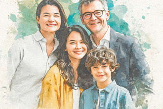 custom watercolor family portrait from photo