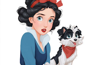 a couple into lovely disney cartoon portrait