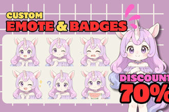 create cute chibi anime emotes and badges for streamer, vtuber, and discord