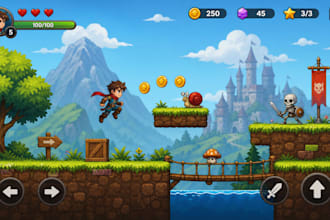 create high quality 2d game environments, maps and UI for platformer games