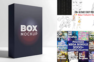 create premium 3d box mockup for digital procreate brushes