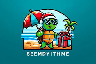 design  beach turtle holiday mascot logo with satisfaction guaranteed