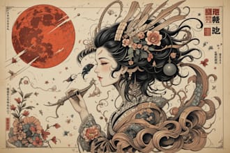 draw tattoo designs and illustrations in japanese style