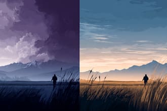 create flat landscape illustration of nature and background vector art