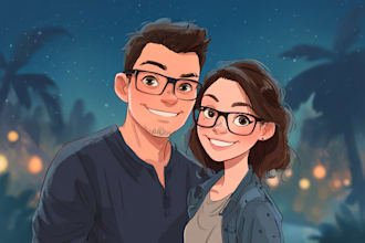 draw cartoon disney couple cartoon portrait