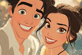 draw cartoon disney couple cartoon portrait