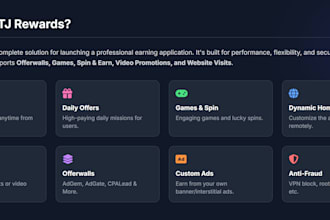 create full reward earning app and website with offerwall, game, spin