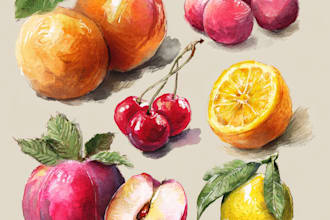 draw watercolor and digital fruits for your logo