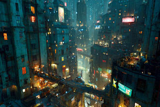 make a cyberpunk futuristic city art