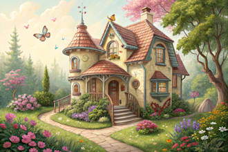 draw whimsical house character logo and friendship portrait