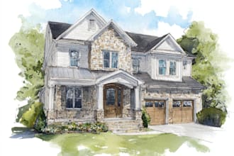 paint a hand drawn watercolor house portrait of your home