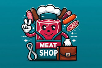 design a custom meat shop mascot logo for your brand or business