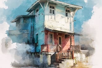 paint a watercolor portrait of your house from the photo
