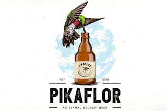 make unique new microbrewery logo with hummingbird