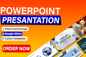 design powerpoint presentation, pitch deck, google slides, canva template