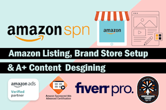 create amazon product listing, setup brand store front and design a plus content
