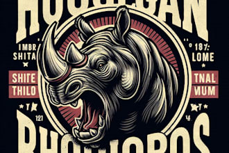 design high quality vintage hooligan rhinoceros logo with t shirt design