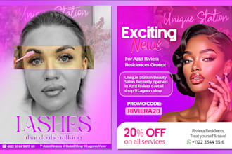 design authentic beauty salon, hair and lash flyer