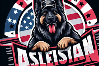 design high quality american alsatian mascot logo with t shirt design