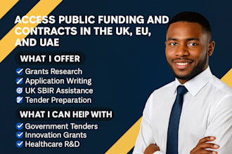 research and apply for UK, eu, uae grants, tenders, sbir, and nhs contracts