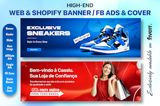 do stunning web banner, shopify banner, hero image, facebook ads and etsy cover