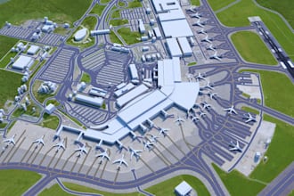 create a full 3d airport design and terminal layout in unreal engine