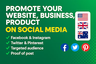 promote your website, business, product on social media for usa uk australia