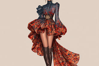 draw garments flat sketches, tech packs for fashion design