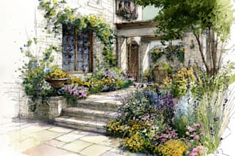 draw watercolor drawings of landscape designs or home gardens