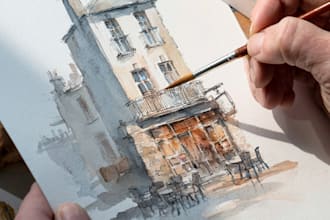 create your watercolor house portrait painting