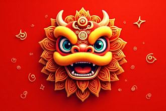design chinese lion dance mascot logo with express delivery