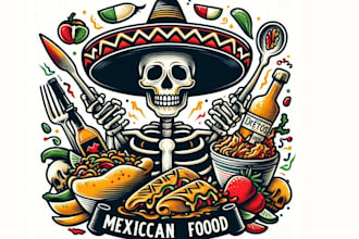 create high quality skeleton mexican food logo