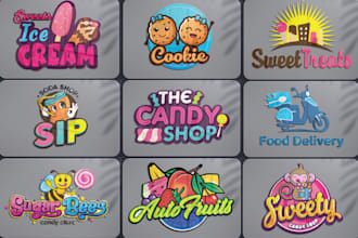 design sweets, chocolate, candy, cupcake, fast food and bakery logo