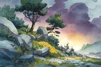 draw a watercolor landscape illustration