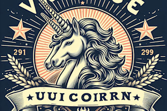 design high quality vintage unicorn logo t shirt design