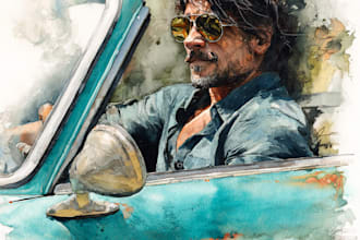 do realistic watercolor portrait style car, bike vehicle