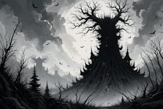 draw dark art illustration with engraving style