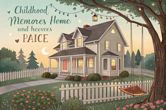 illustrate your childhood home in a nostalgic portrait style