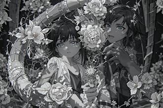 draw black and white ink and pencil illustration