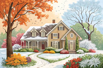 draw seasonal house character logo and friendship portrait