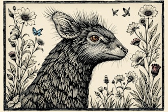 illustrate animal or botanical linocut based on your request