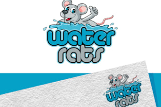 makes swimming pool, pool cleaning, rat logo design