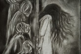 draw dark conceptual charcoal art on phobias and human psyche