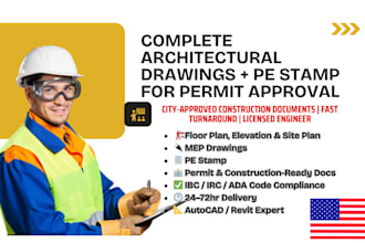 provide architectural drawings and pe stamp for permit approval blueprint