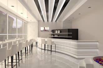 modern luxury 3d interior cafe bar, restaurant, retail store,cafeteria,lounge,VR