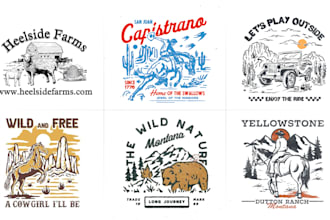 draw vintage western cowboy cattle ranch logo and t shirt