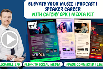 design music epk, speaker media kit with clickable buttons, one sheet, press kit