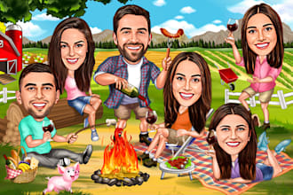 create a custom family group caricature or portrait