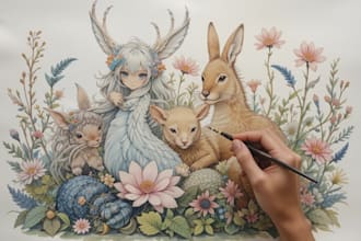 do watercolor painting of animals, botanicals