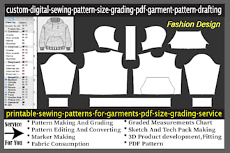 create digital sewing patterns and size grading for garments in PDF dxf